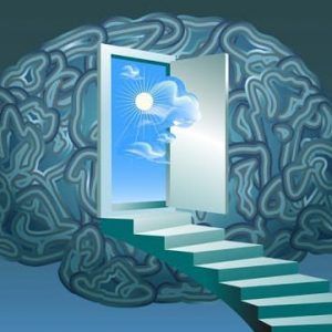 alt=imagen de un cerebro con un puerta que da acceso a un interior luminoso