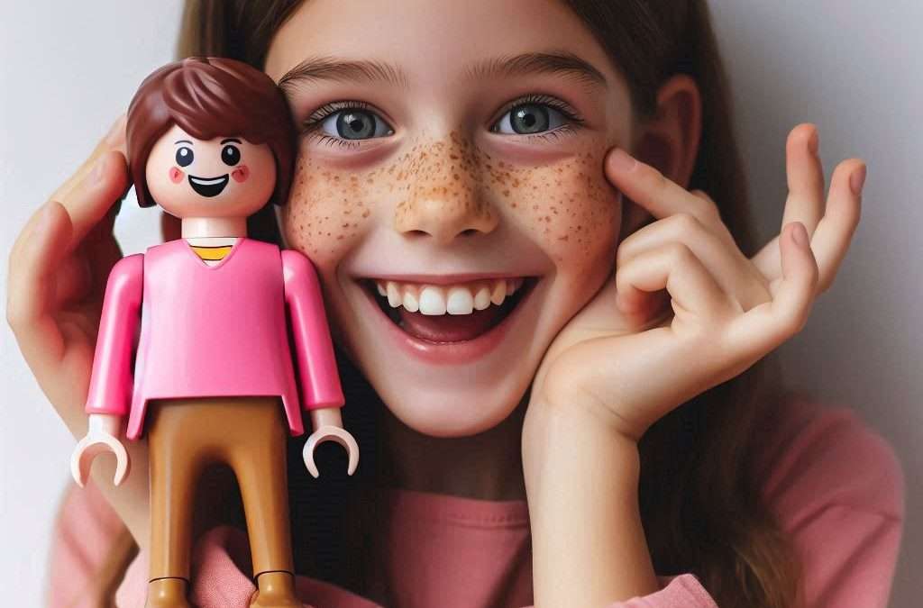 alt=niña con muñecos para hacer constelacion familiar con muñecos