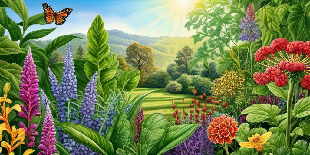 alt= campo con plantas medicinales utilzadas en botiquín de homeopatía