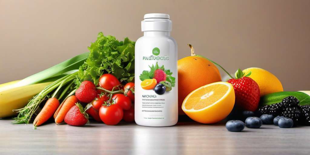alt=envase de minerales y alimentos para nutricosmetica, naranja, zanahoria, puerros, tomate