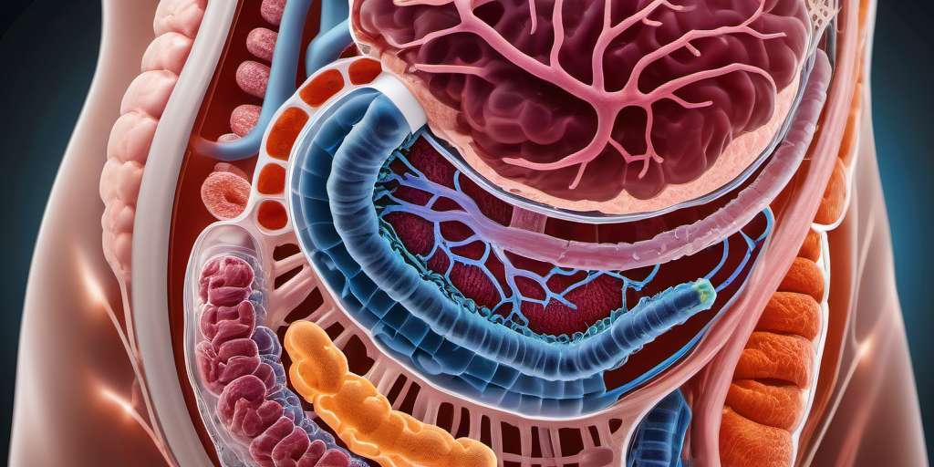 alt=intestino con probióticos y prebióticos