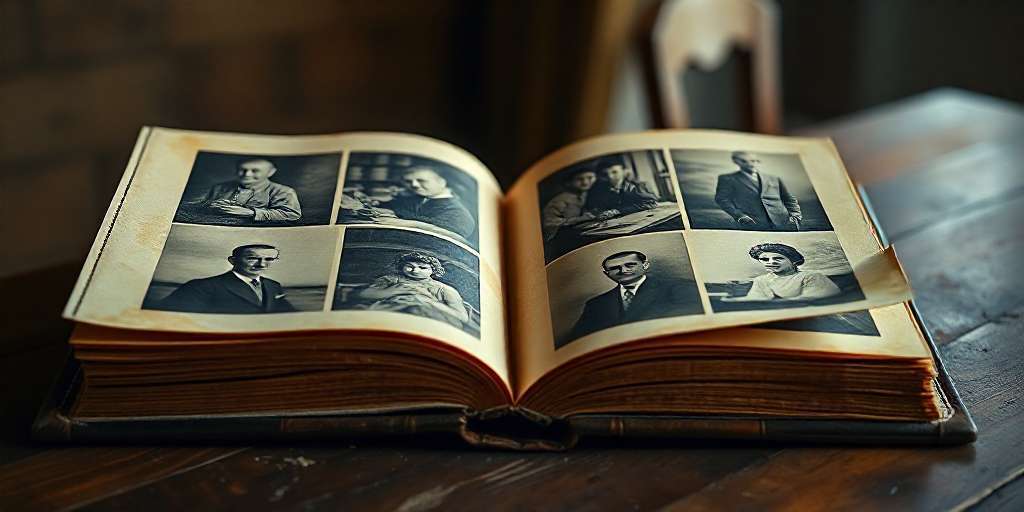 alt=libro de fotos familiares de antepasados de Anne Ancelin Schützenberger, psicóloga pionera de la psicogenealogía.