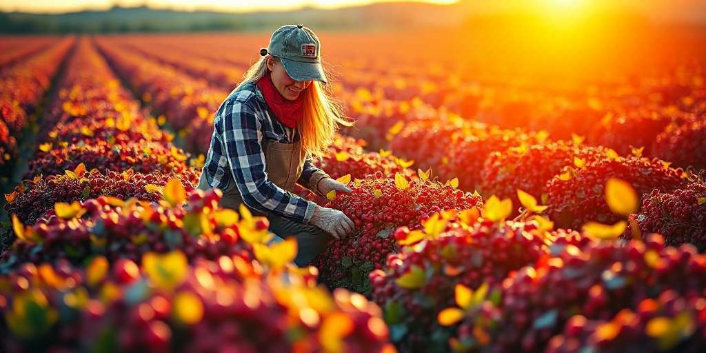 alt=mujer en campo de plantas medicinales al atardecer
